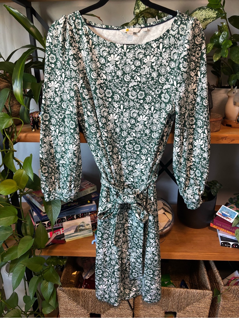 Boden Green Floral Tie-Waist Midi Dress | 8L